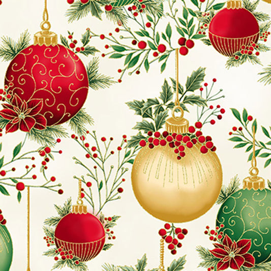 Christmas Wish - Ornaments Natural-Gold Y7822-20G by Hoffman Fabrics