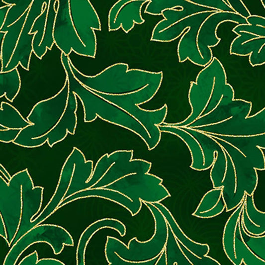 Christmas Wish - Leaves Hunter-Gold Y7823-60G by Hoffman Fabrics