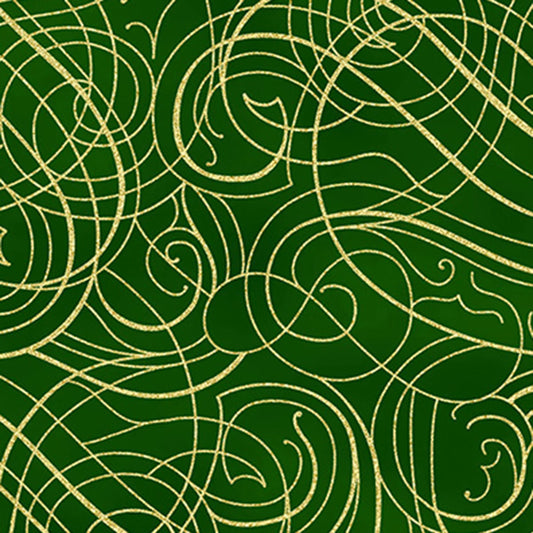 Christmas Wish - Swirls Hunter/Gold Y7824-60G by Hoffman Fabrics