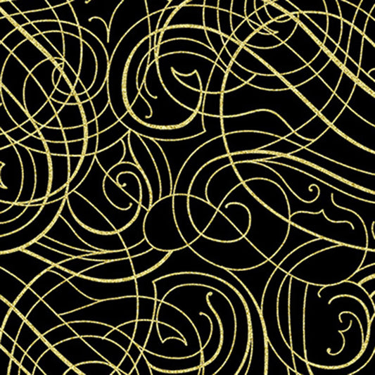 Christmas Wish - Swirls Black/Gold Y7824-4G by Hoffman Fabrics