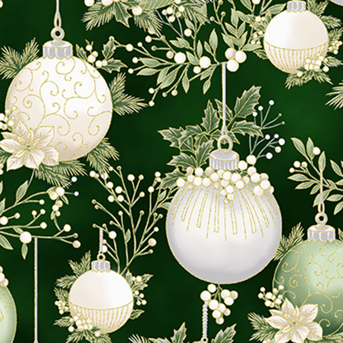 Christmas Wish - Ornaments Forest-Gold Y7822-44G by Hoffman Fabrics