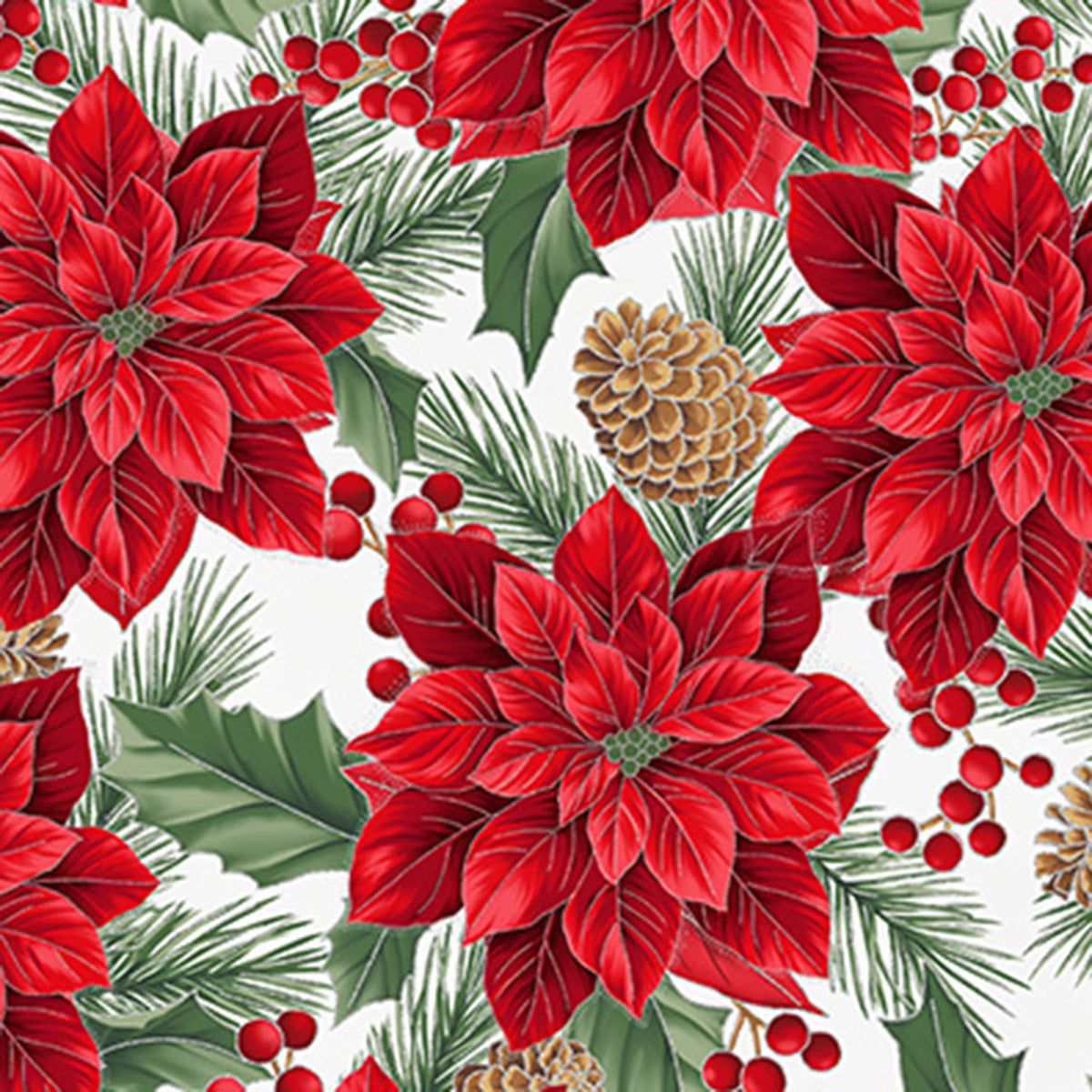 Christmas Wish -  Poinsettias White/Silver Y7820-597S by Hoffman Fabrics