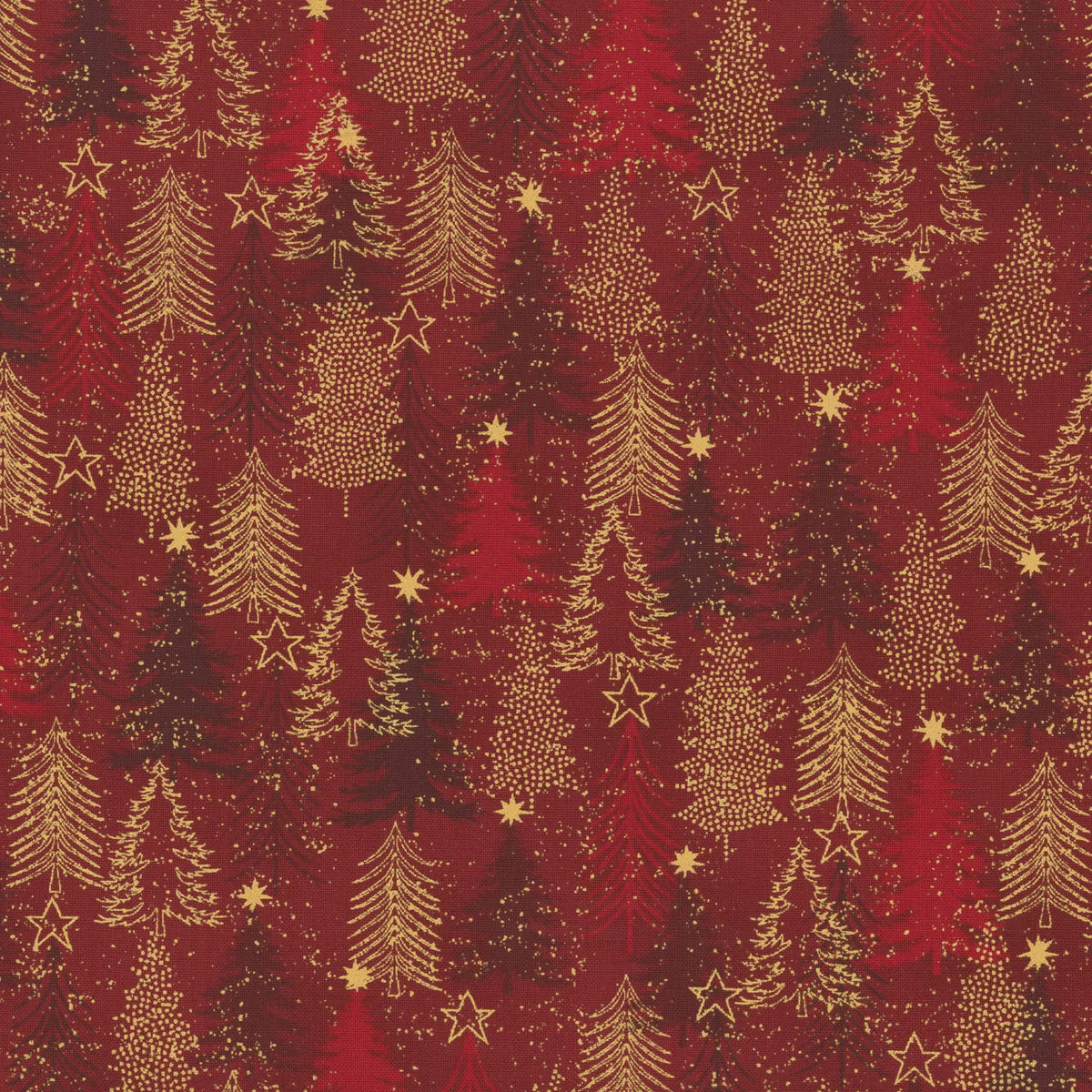 Snow Crystals - Red/Gold Trees 4593-401 by Stof Fabrics