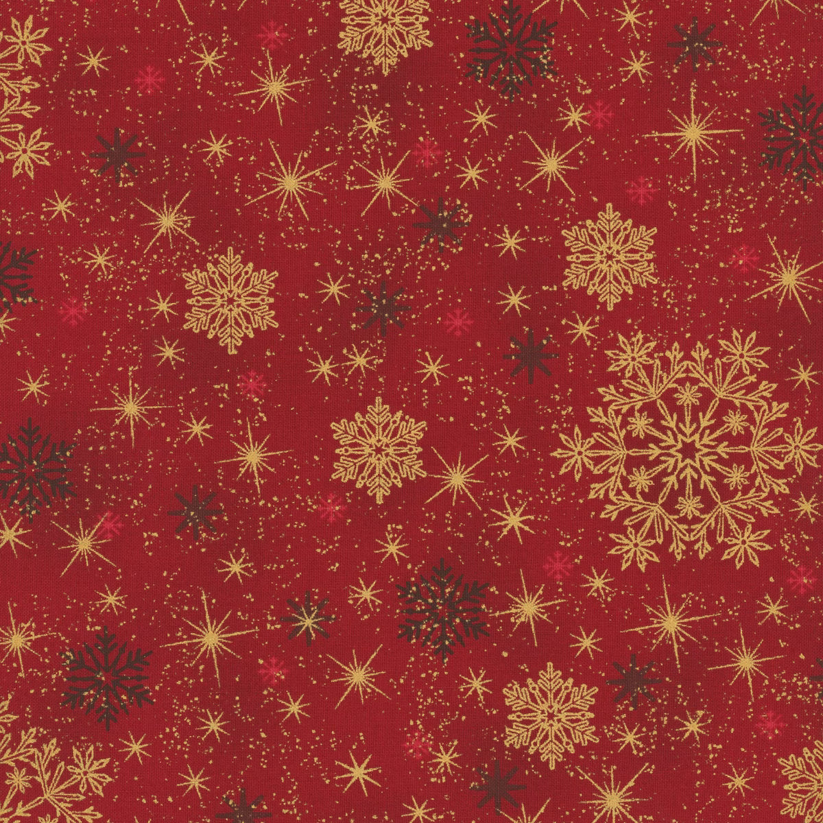 Snow Crystals - Red/Gold Big Snow Crystals 4593-410 by Stof Fabrics
