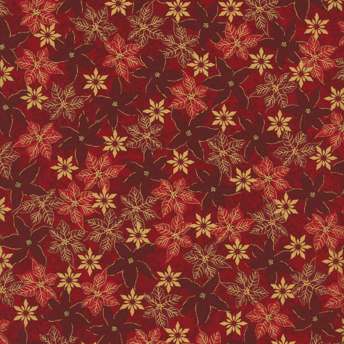 Snow Crystals - Red/Gold Poinsettias 4593-411 by Stof Fabrics