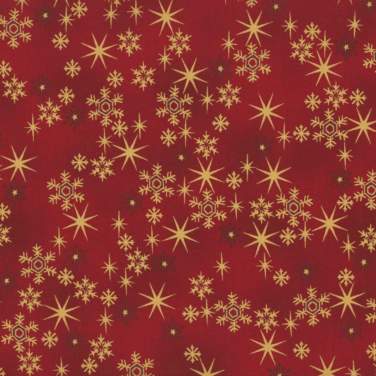 Snow Crystals - Red/Gold Snow Crystals and Stars 4593-412 by Stof Fabrics
