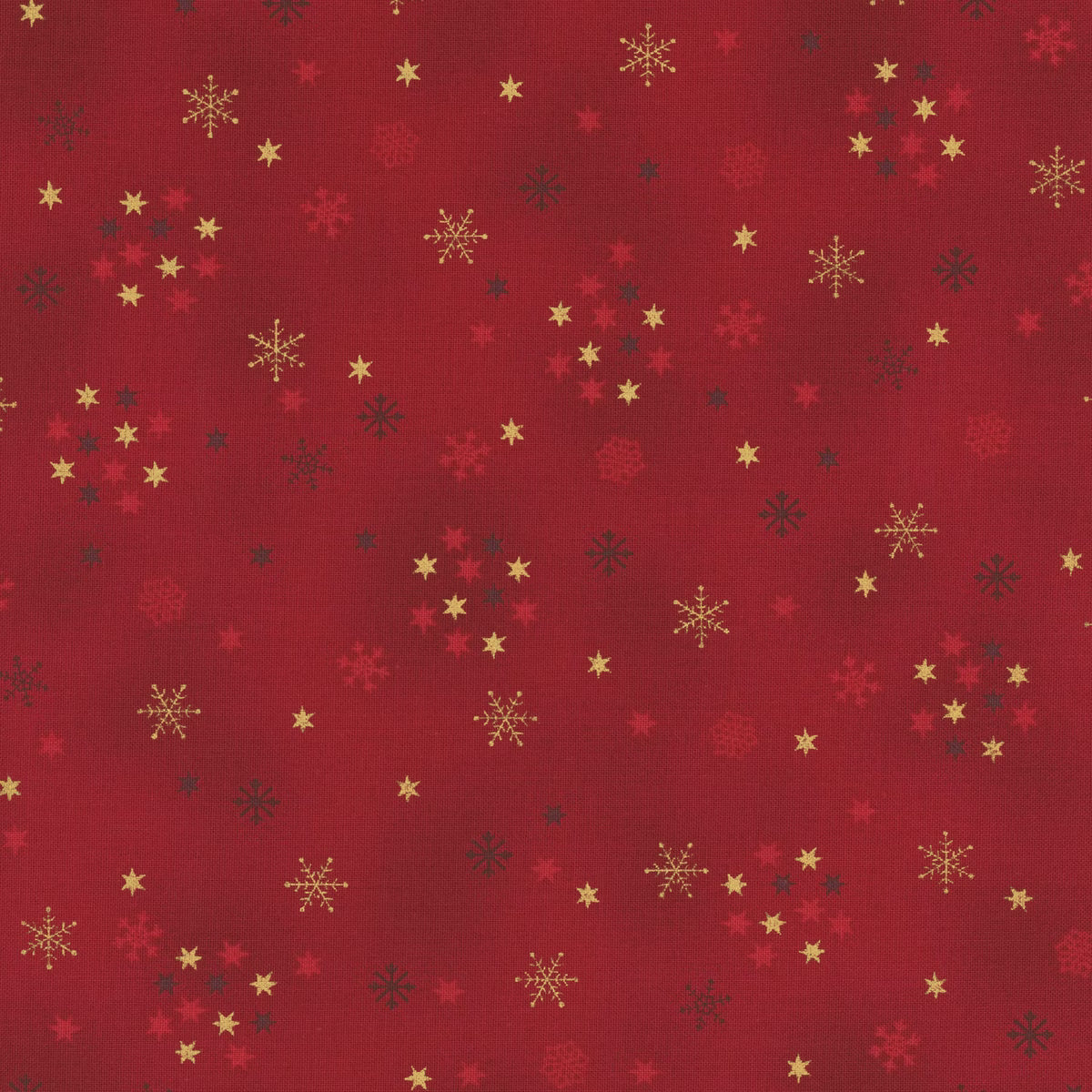Snow Crystals - Red/Gold Crystals and Stars 4593-413 by Stof Fabrics