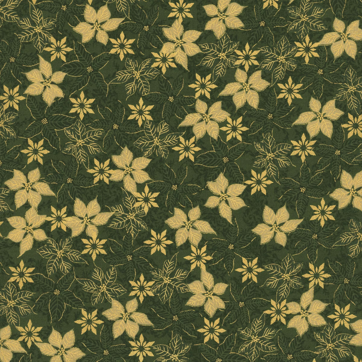 Snow Crystals - Green & Gold Poinsettias 4593-801 by Stof Fabrics