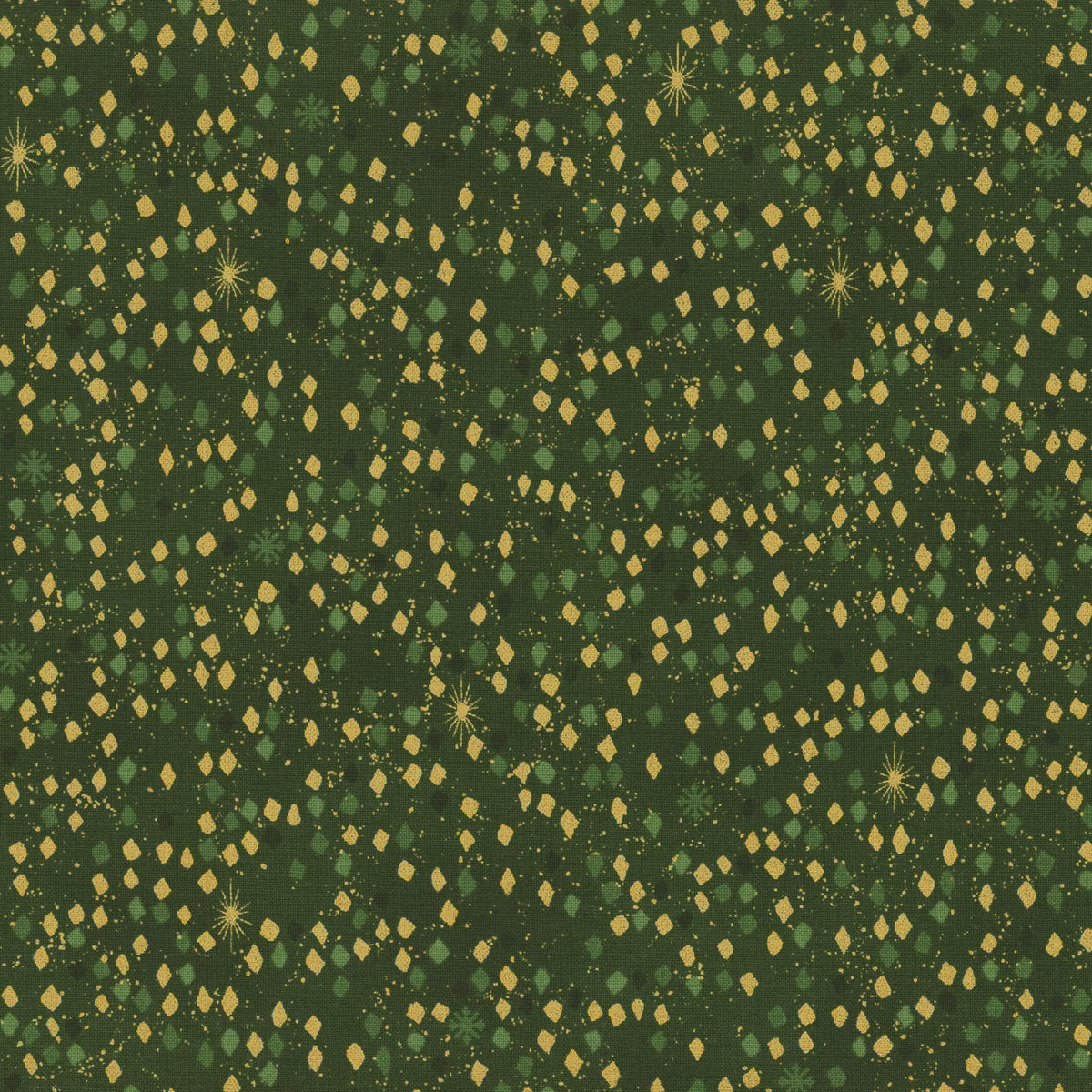 Snow Crystals - Green & Gold Diamonds 4593-803 by Stof Fabrics