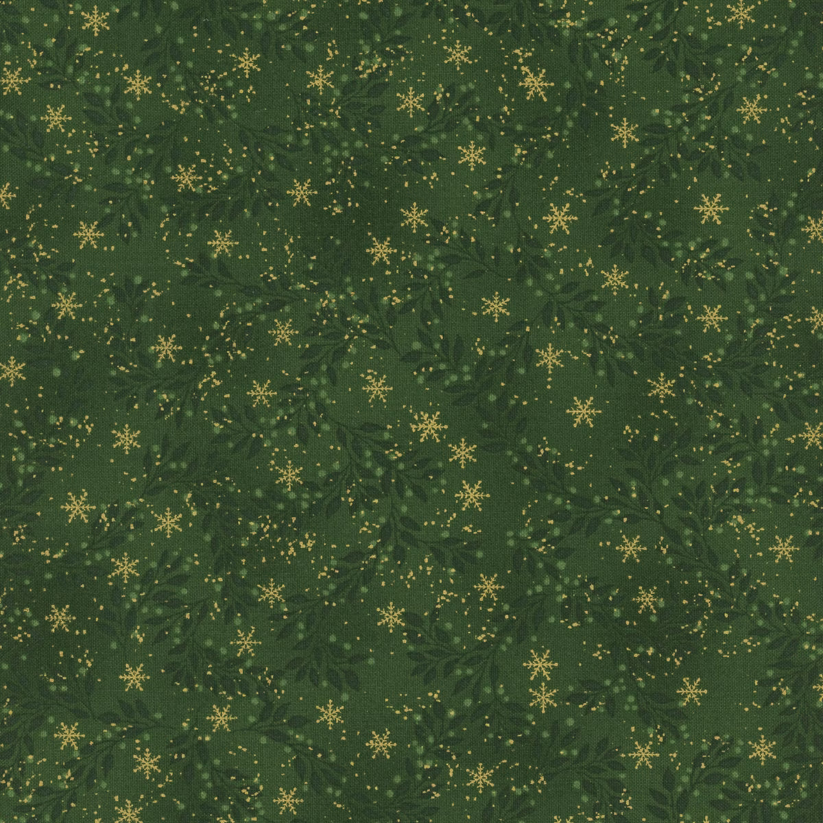 Snow Crystals - Green & Gold Branches 4593-806 by Stof Fabrics