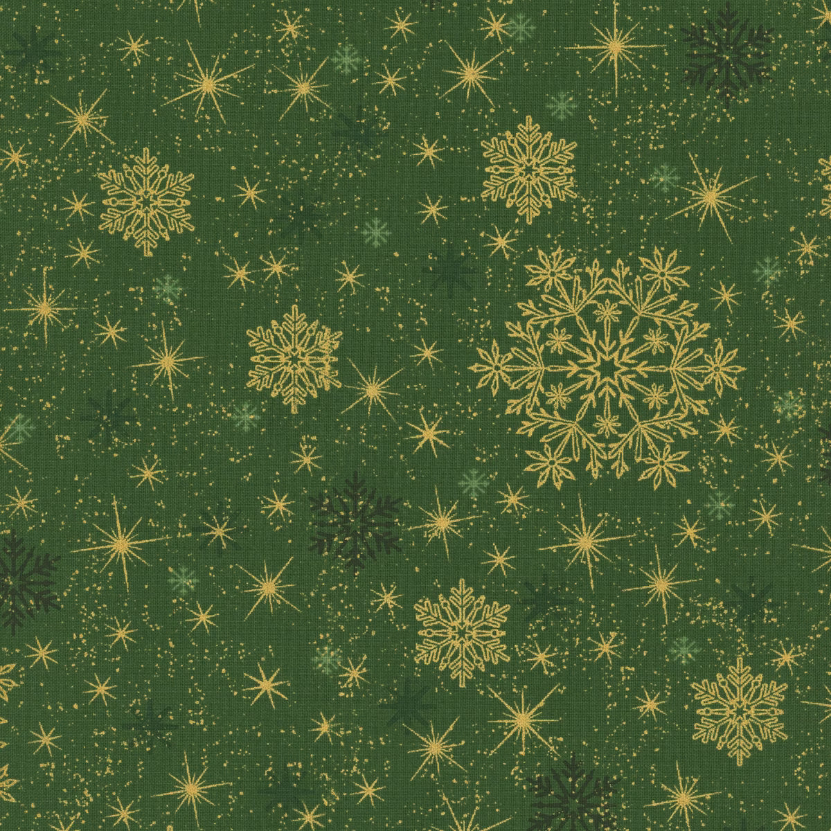 Snow Crystals - Green & Gold Big Snow Crystals 4593-810 by Stof Fabrics