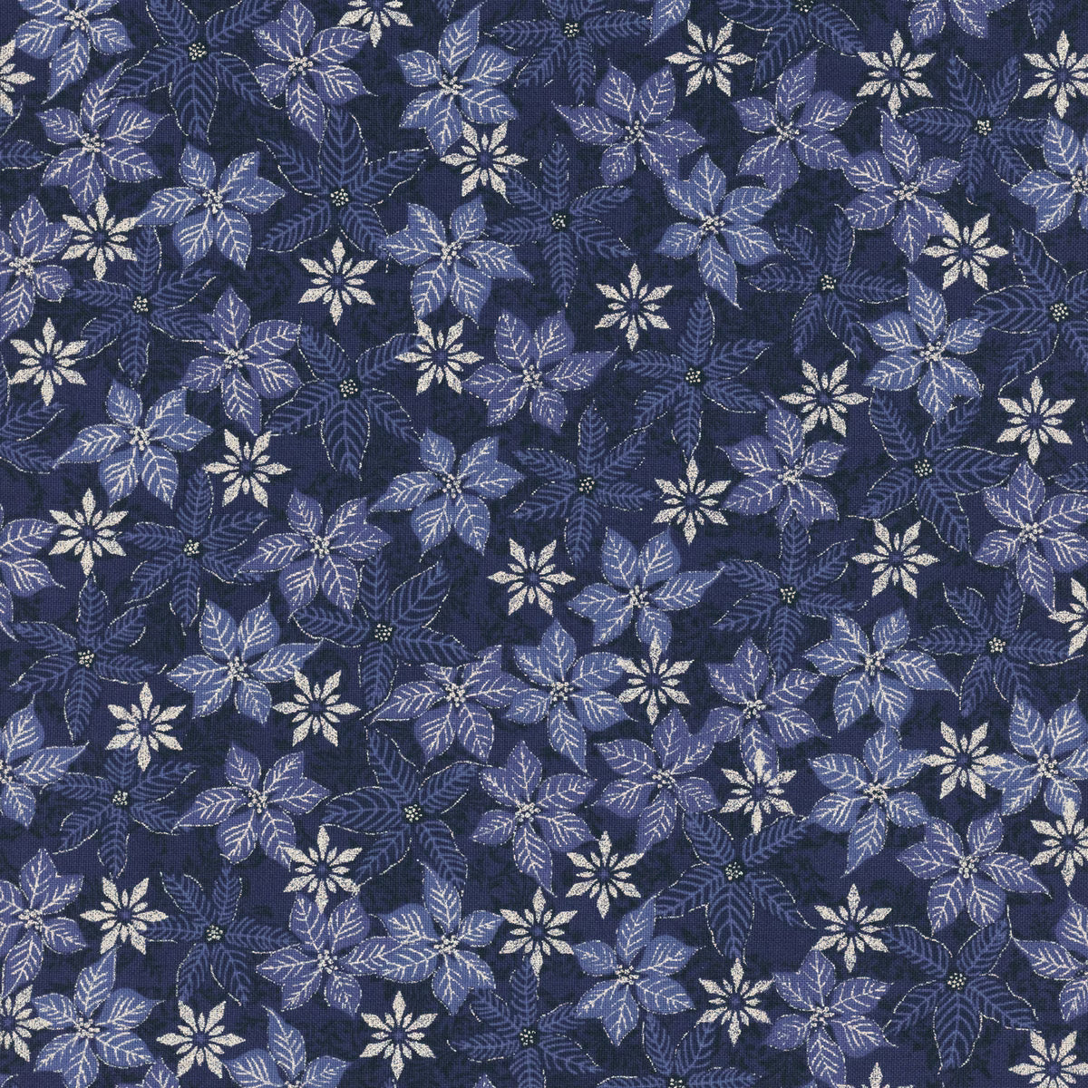 Snow Crystals - Dark Blue & Silver Poinsettias 4593-602 by Stof Fabrics