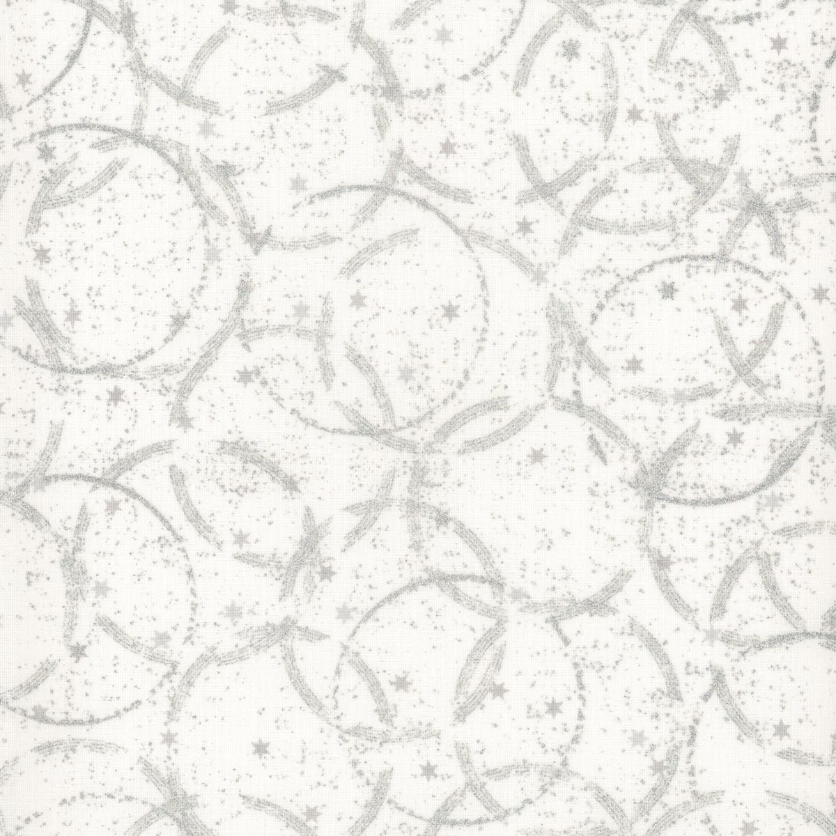 Snow Crystals - White/Silver Circles and Small Stars 4593-101 by Stof Fabrics