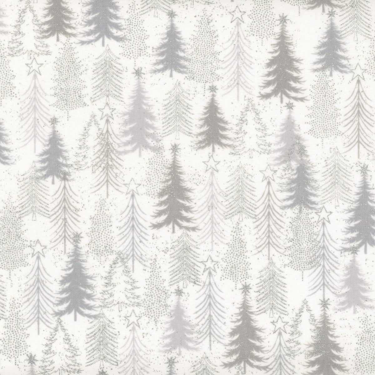 Snow Crystals - White/Silver Trees 4593-103 by Stof Fabrics
