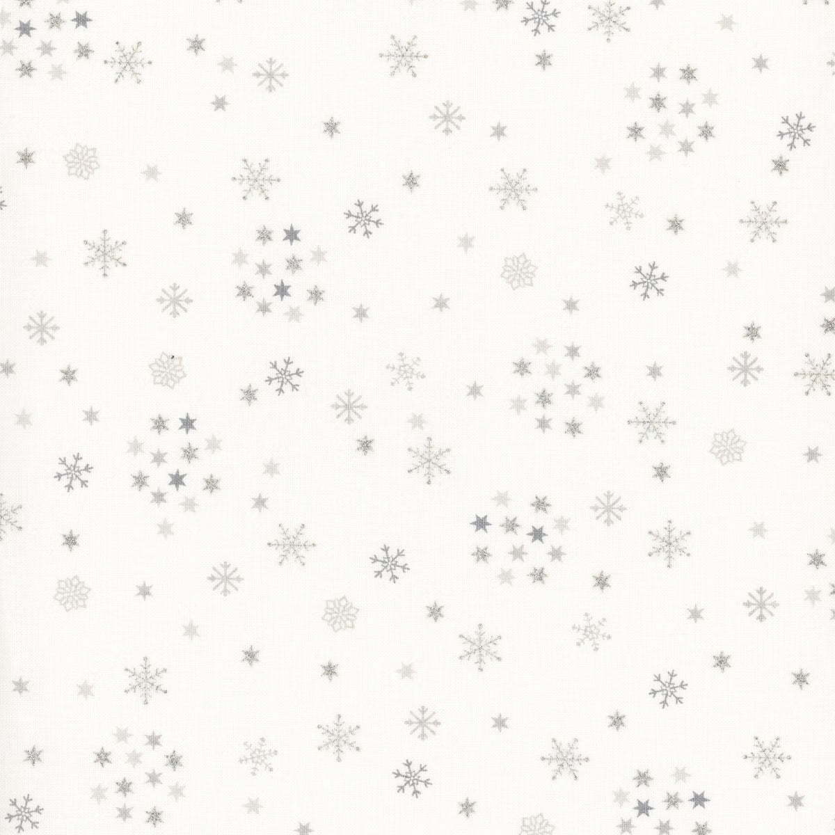 Snow Crystals - White/Silver Crystals and Stars 4593-106 by Stof Fabrics