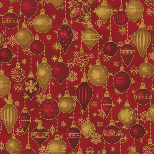 Christmas Time - Red/Gold Christmas Balls and Snowflakes 4593-002 by Stof Fabrics