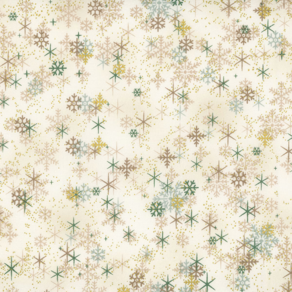 Christmas Time - Cream Green/Gold Snowflakes All-Over 4593-013 by Stof Fabrics