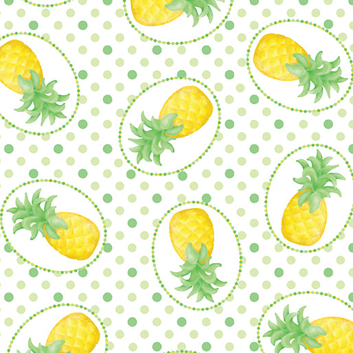 Flamingal Pals - Pineapple Paradise White by Benartex Designer Fabrics