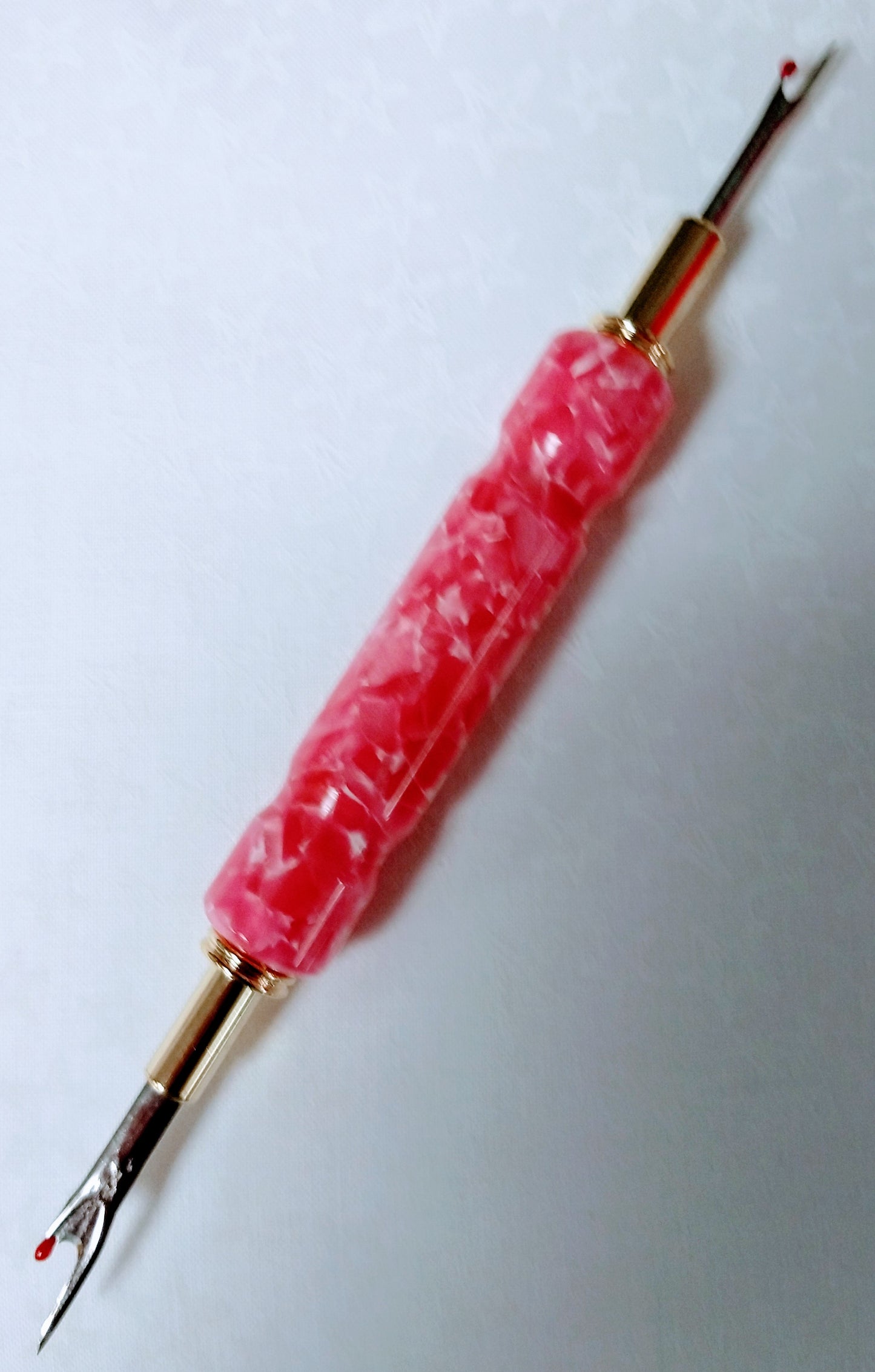 Hand Turned Acrylic Stitch Ripper - Pink/White