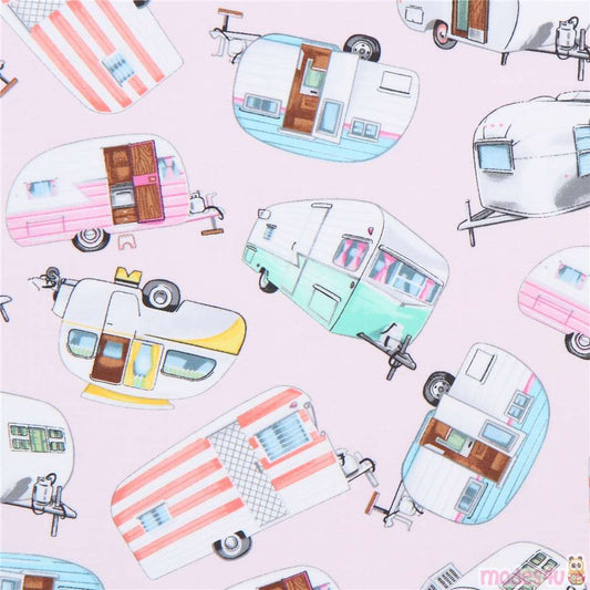 Vintage Campers, Trailers On Pink Background - by Timeless Treasures
