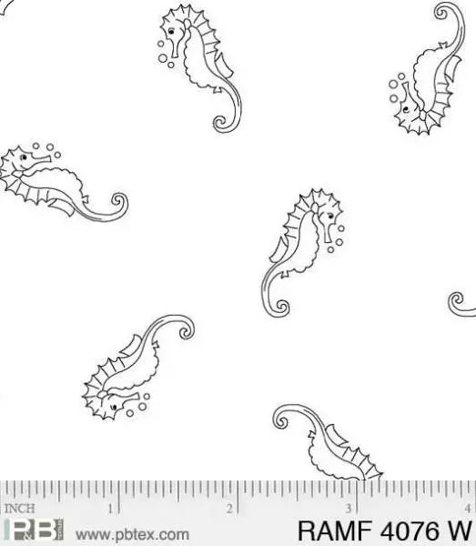 White on White - Ramblings Fun 04076 Seahorses by P&B Textiles