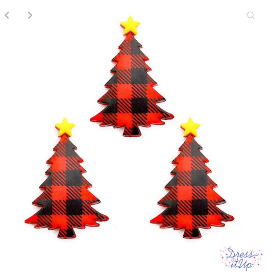 Dress It Up Buttons - Holiday Collection - Red Plaid Tree Buttons  -  Pkg of 6