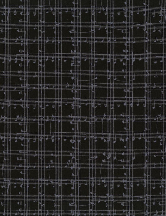 Row by Row Black with Gray Musical Notes C5935 for Timeless Treasures Fabrics