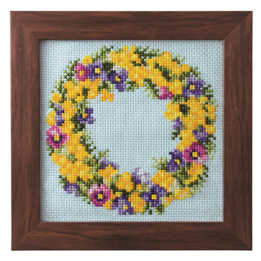 Seasonal Flower Arrangement Cross Stitch Kit - March Mimosa Wreath by Cosmo Lecien Corp