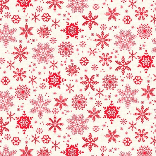 Scandi 2023 by Makower UK for Andover Fabrics-Snowflakes-Red on Off White