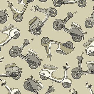 Hipster on the Go - Beige Scooters by Northcott Studio