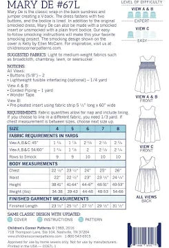 Mary De Dress Pattern Sizes 4-8 by Children's Corner Patterns