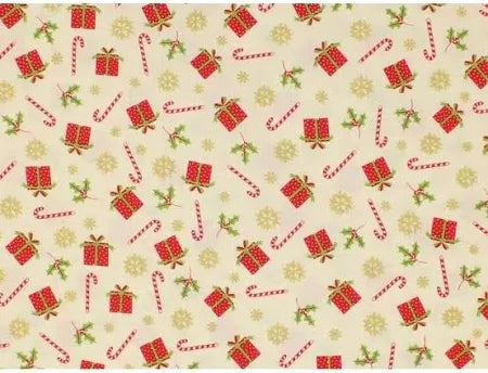 Merry Christmas Metallic - Packages and Candy Canes for Choice Fabrics