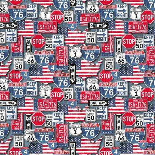 American Road Trip - Multi License Plate by Whistler Studios for Windham Fabrics