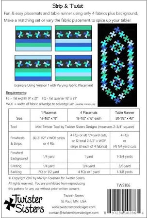 Twister Sisters Strip & Twist Placemats & Runner Pattern