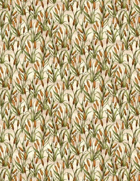 Down by the Lake - Cattails - Tan - by Wilmington Prints