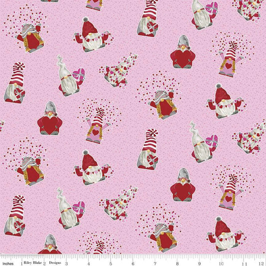 Gnomes in Love Tossed-Pink C11311 by Riley Blake