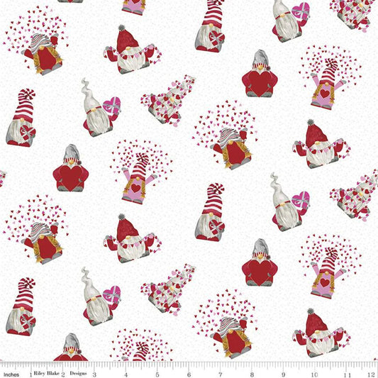 Gnomes in Love Tossed - White C11311 by Riley Blake