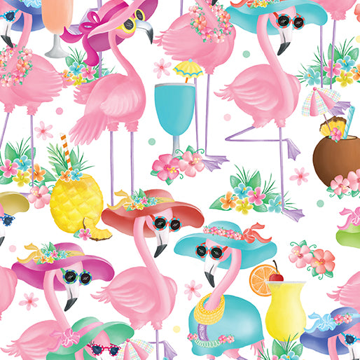 Flamingal Pals - Tropical Fun White - By Benartex Designer Fabrics