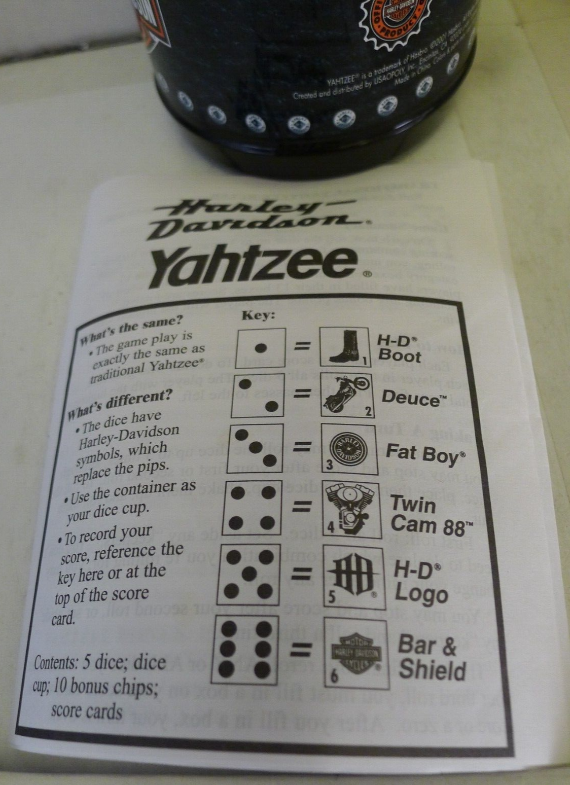 Yahtzee Harley Davidson Travel Game from 2001 by Harbro - Complete