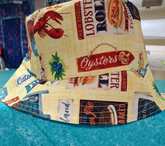 Bucket Hat Kit - All New England Shop Hop Fabric 2025! Signs-Yellow - Reversible