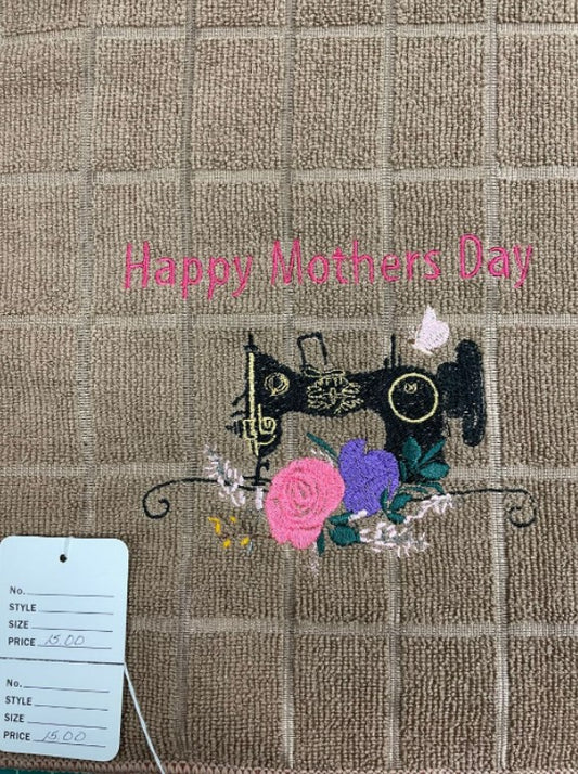 Dish Towel-Embroidered-Brown with Black Machine and Happy Mother's Day-16x24