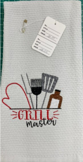 Dish Towel Embroidered-Grill Master-Gray 16x24