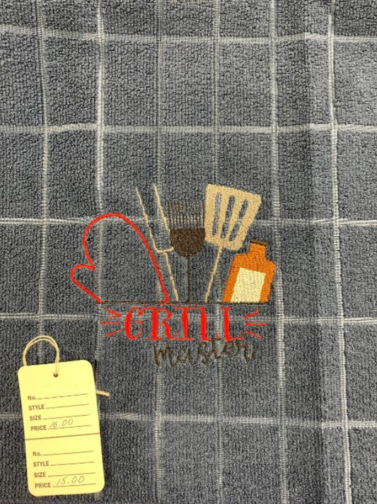 Dish Towel Embroidered-Grill Master-Dark Gray 16x24