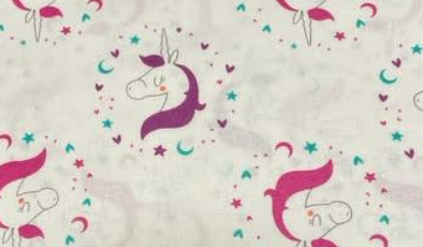 Camelot Fabrics Unicorns White/Pink 100% cotton 42"
