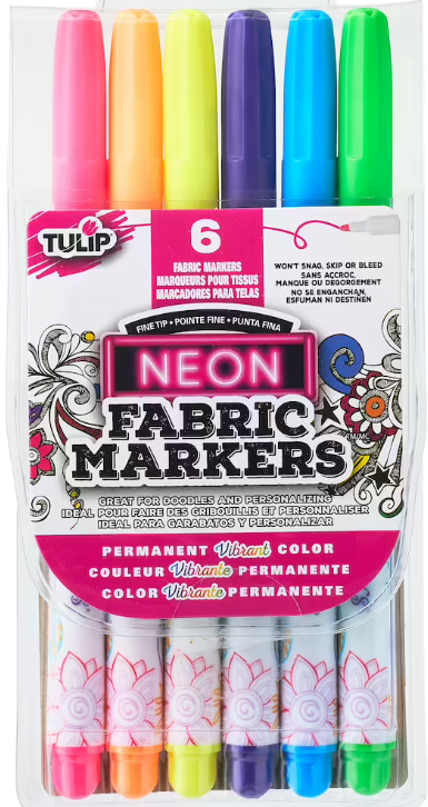 Neon Fabric Markers -  Set of 6 Fine Tip