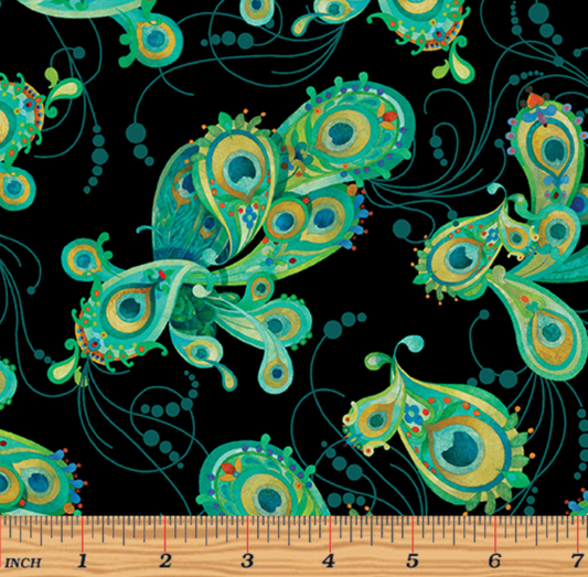 Peacock Symphony Paisley Black by Benartex